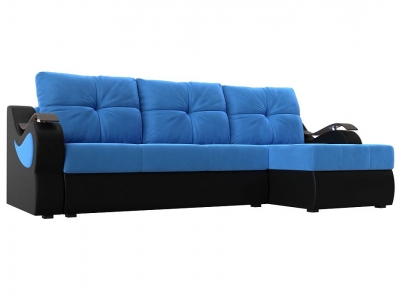 Угловой диван Меркурий (велюр голубой чёрный) 